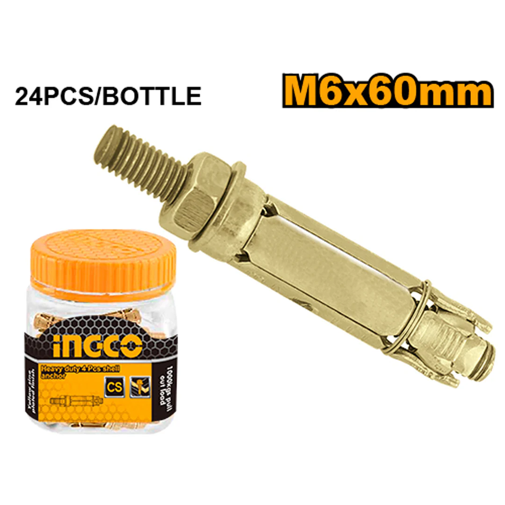 INGCO Heavy duty 24 pcs shell anchor M6x60mm