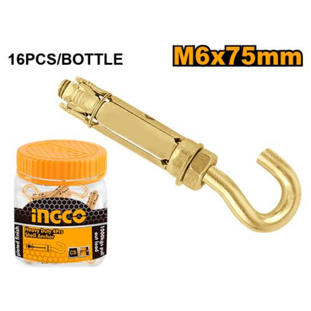 INGCO Heavy duty 16 pcs shell anchor M6x75mm