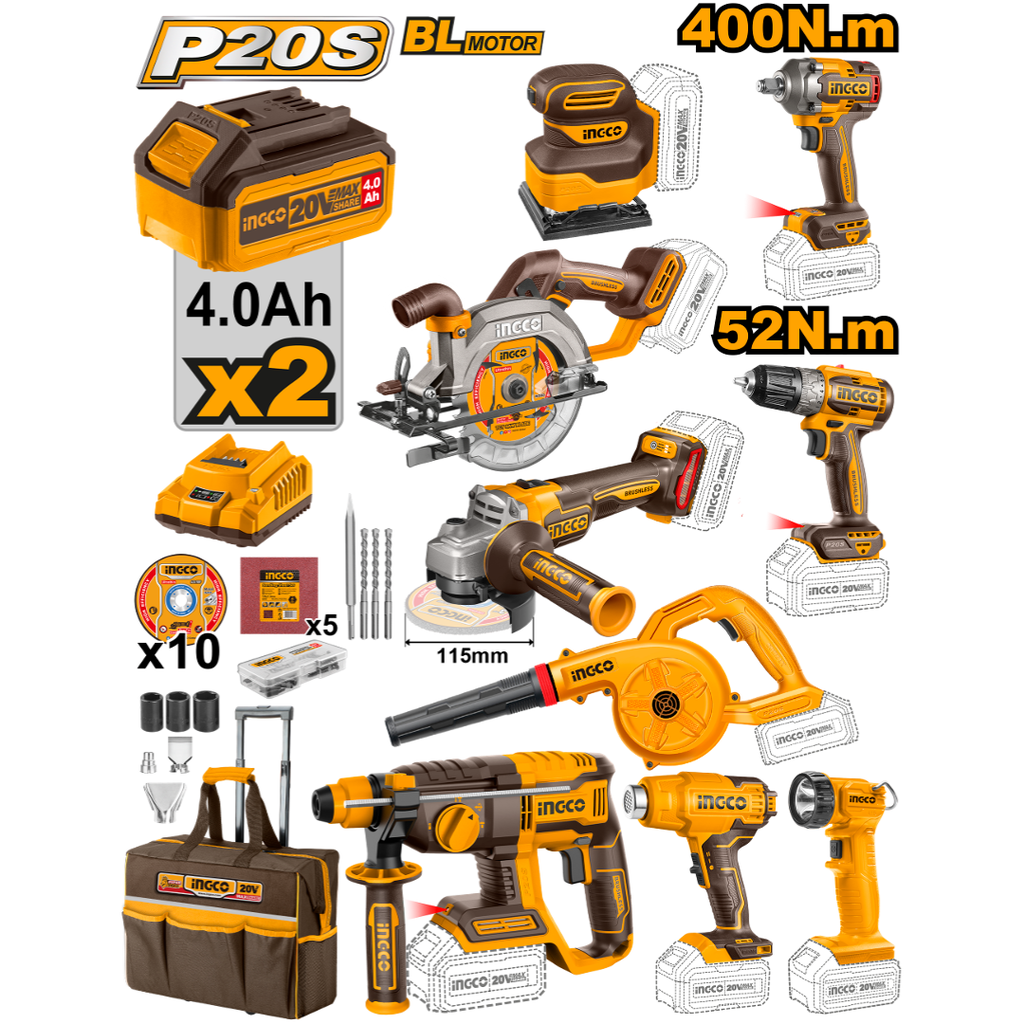 INGCO 9 Pcs Cordless industrial Combo kit