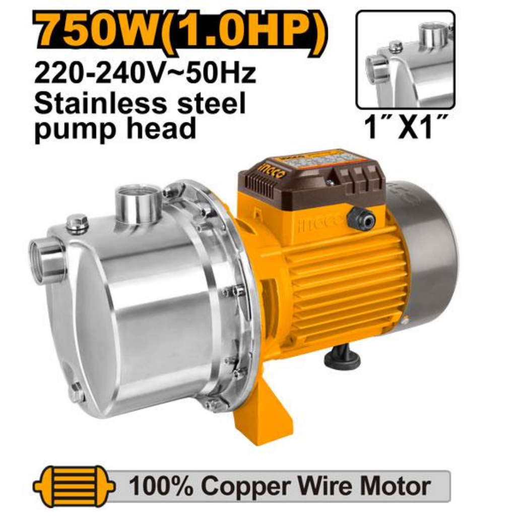 INGCO Water Pump Stainless Steel Self-Priming Jet Water Pump 750W(1.0HP)