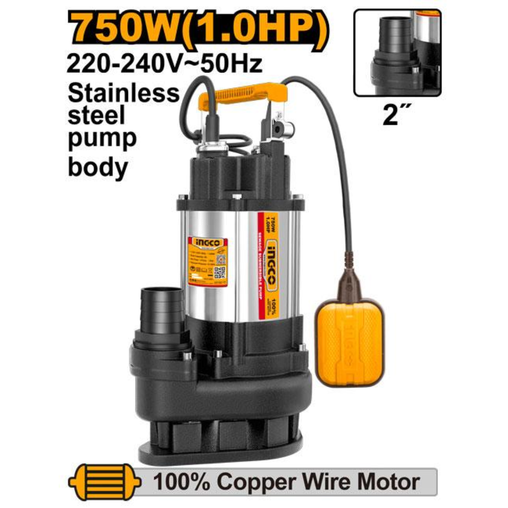 INGCO Sewage Submersible Pump 750W (1.0HP) Max 13m