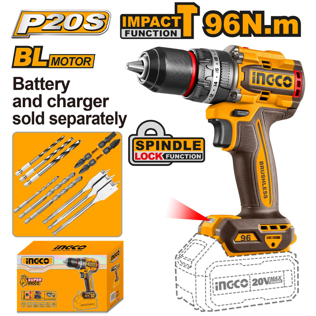 INGCO Brushless cordless impact drill 96Nm