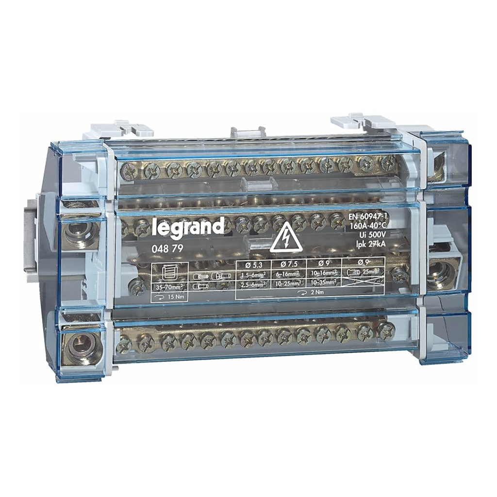 LEGRAND Modular monobloc four-pole terminal distributor - 160A - 15 connections per bar - 10 modules