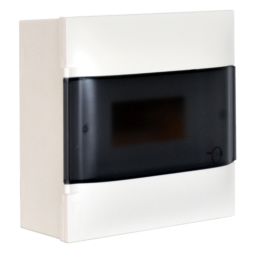 LEGRAND Practibox S surface-mounting DIN cabinet - 1 row of 8 modules - smoked door - Earth terminal blocks