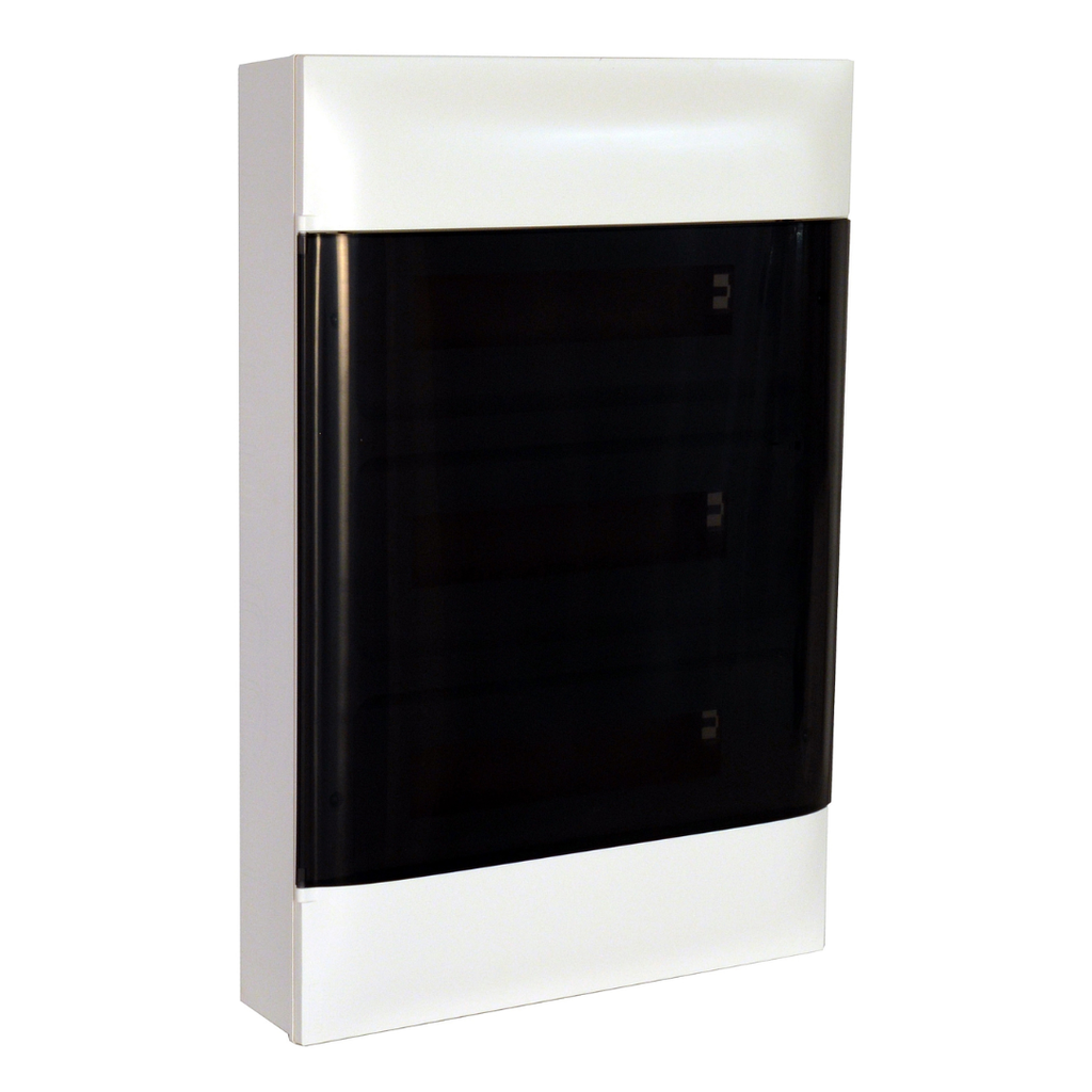 LEGRAND Practibox S surface-mounting DIN cabinet - 4 rows of 18 modules - smoked door - Earth terminal blocks