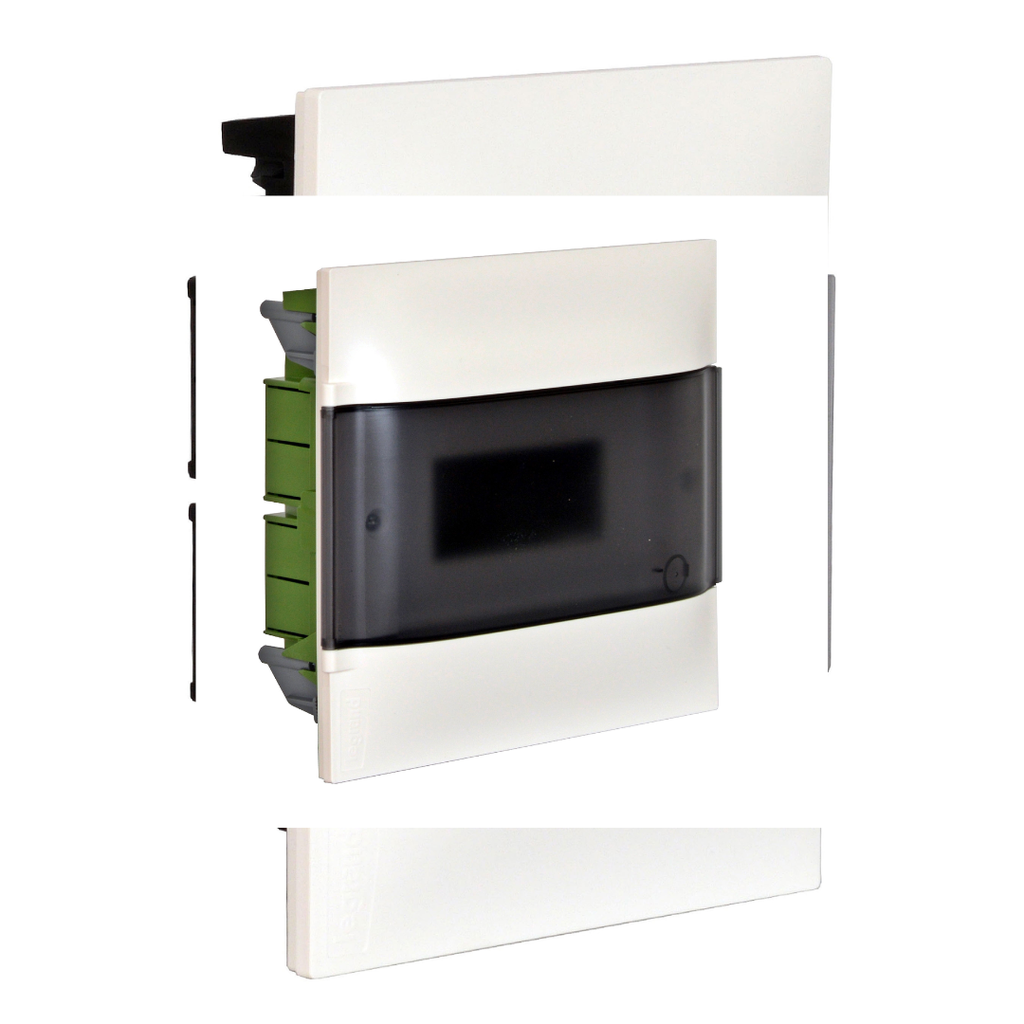 LEGRAND Practibox S flush-mounting DIN cabinet for masonry wall - 1 row of 4 modules - Smoked door