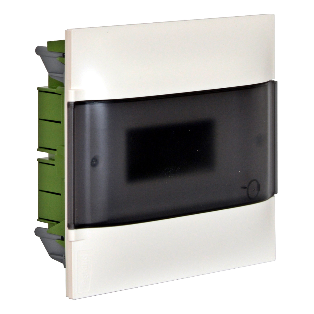 LEGRAND Practibox S flush-mounting DIN cabinet for masonry wall - 1 row of 8 modules - Smoked door