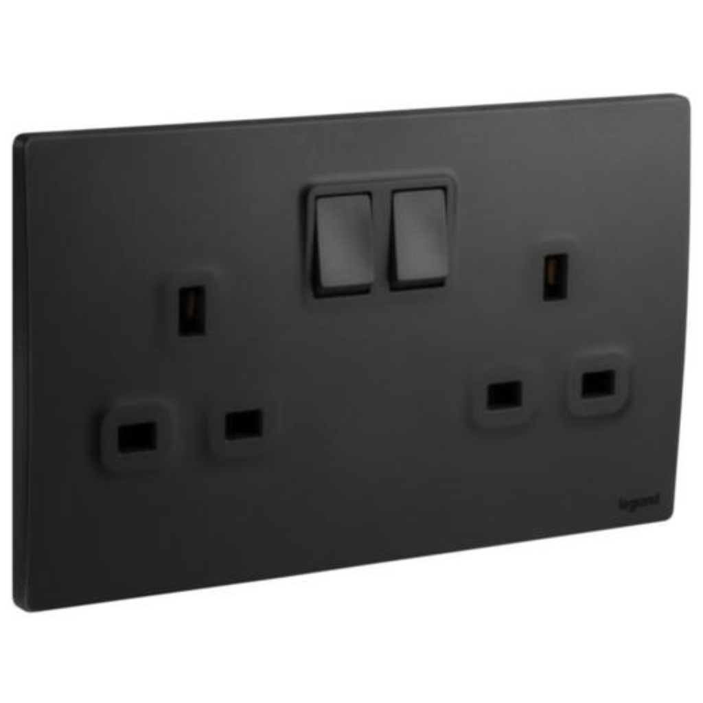 LEGRAND Mallia sense switch socket 3x13a twin matt black