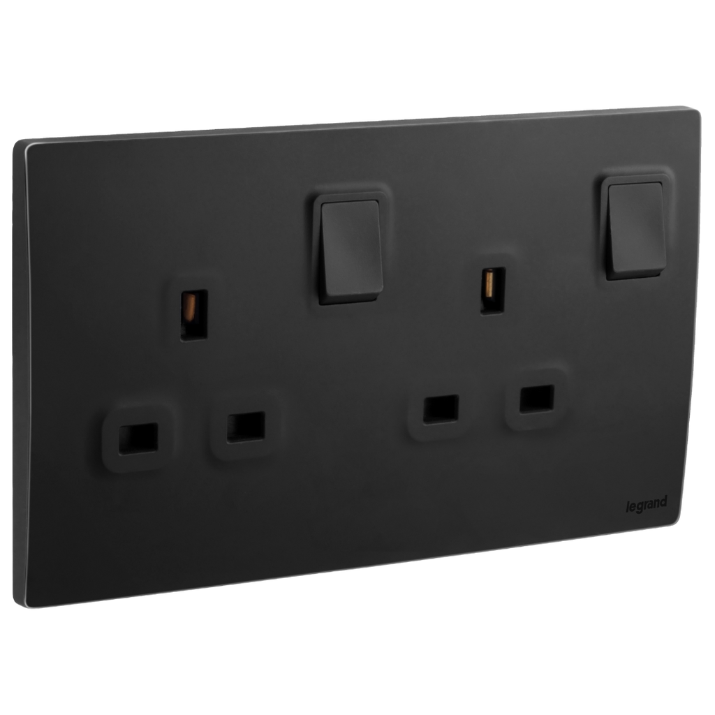 LEGRAND Mallia sense switch socket 3x13a twin dp matt black