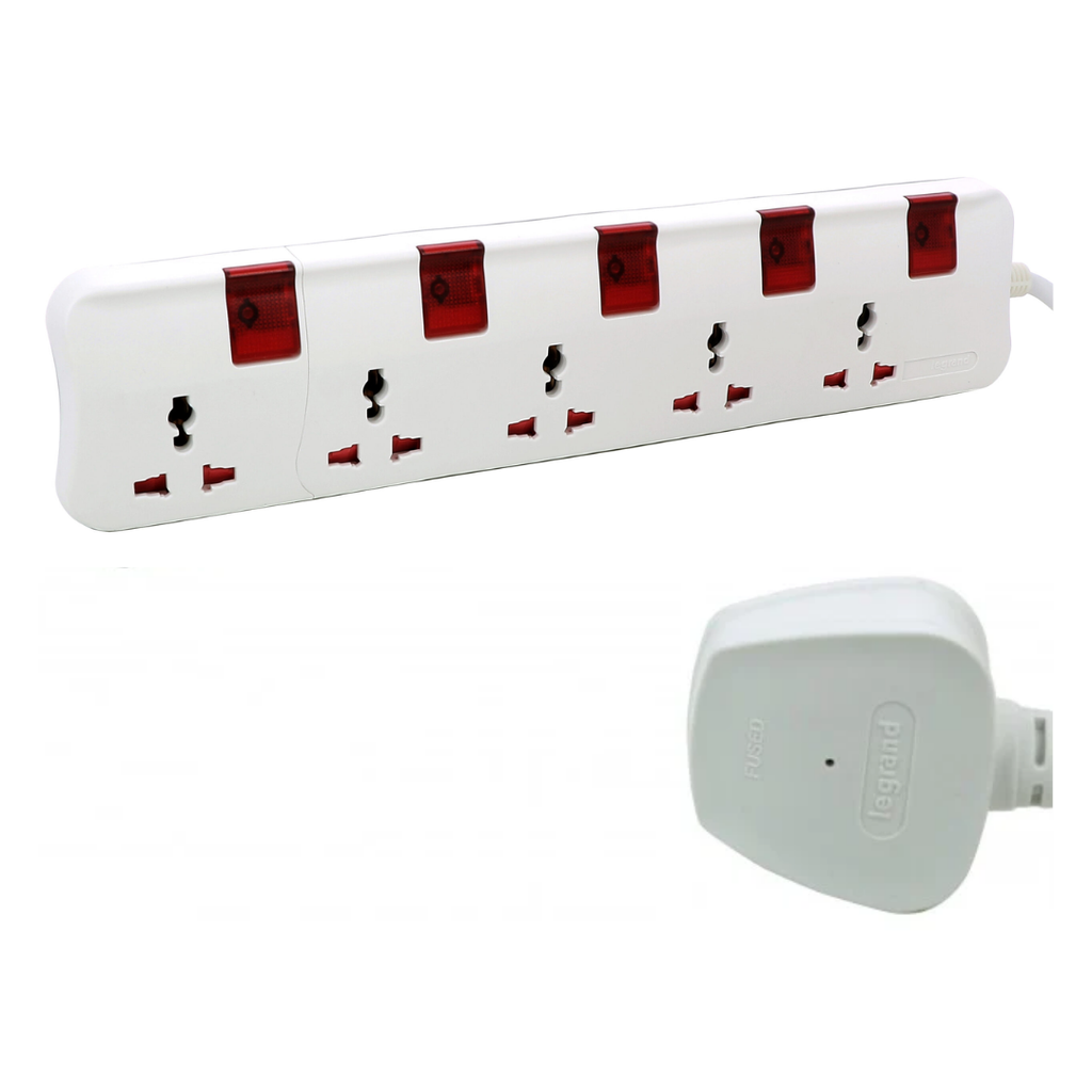 LEGRAND Multi-Outlet Extension Sockets MS 5X2P+E + 5 switches Illuminated British Standard plug + 5M cable length