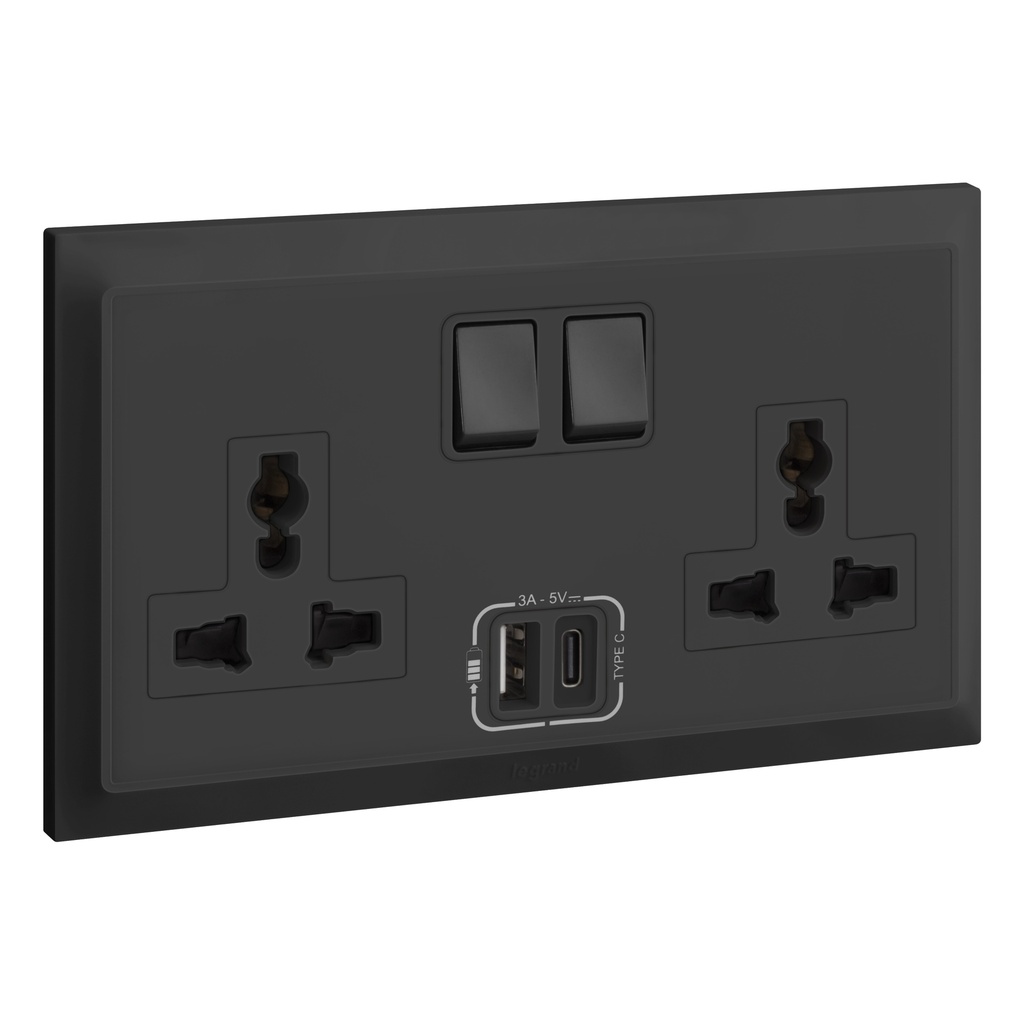 LEGRAND Belanko™ S Anthracite Switch Socket 13a Multistandard 2g + USB A+C