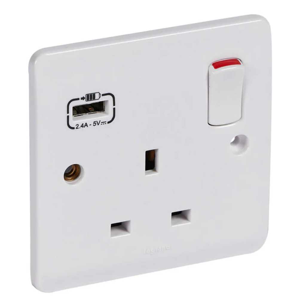 LEGRAND Synergy™ Switch Socket 13a + USB 1g White