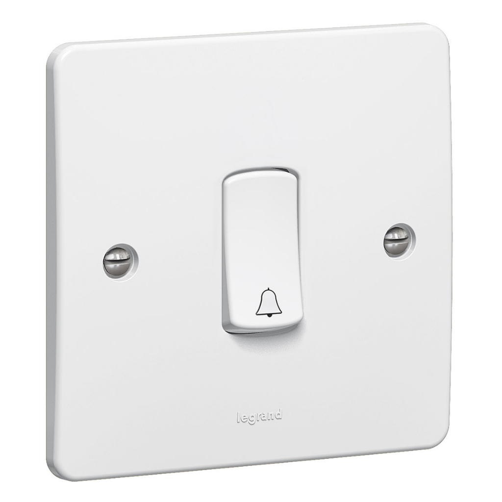 LEGRAND Synergy™ Single pole push switch with bell symbol 10 AX - 1 gang - 2 way - White