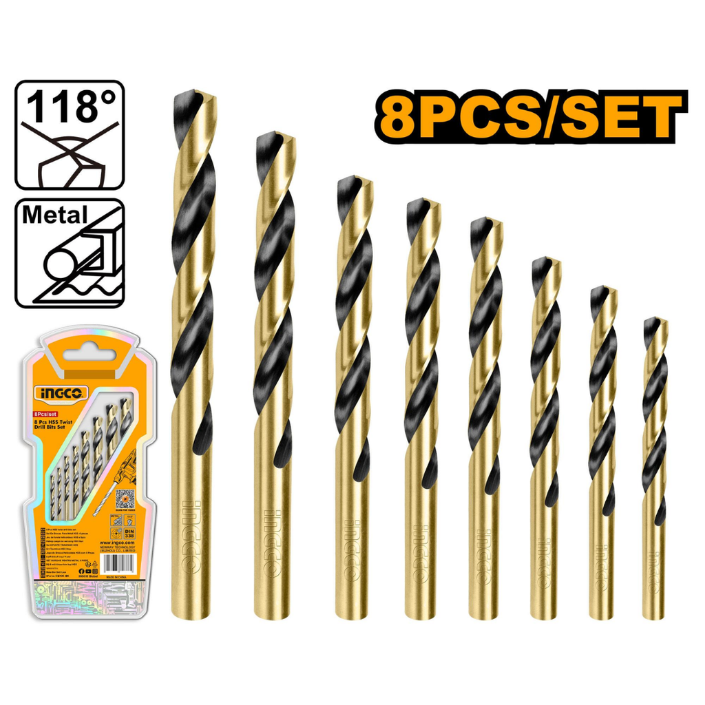 INGCO 8 Pcs HSS twist drill bits set