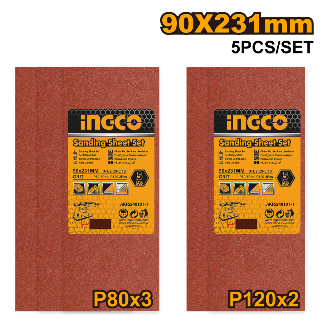 INGCO 5 Pcs  Sanding sheet set 90x231mm