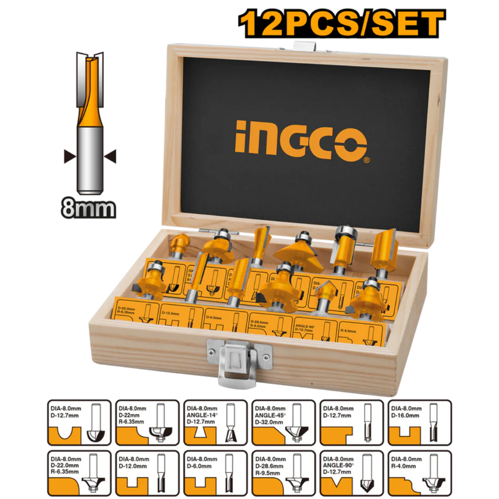 INGCO 12 Pcs router set 8mm)