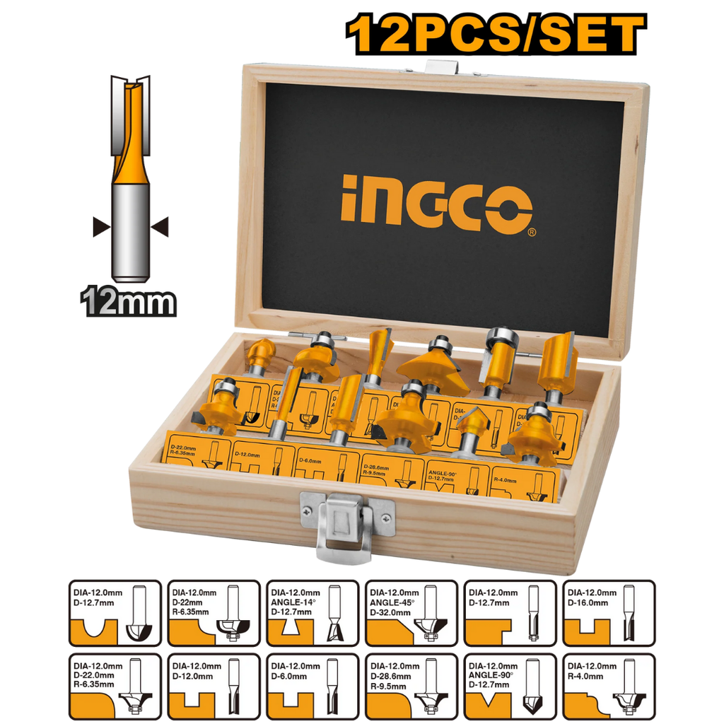 INGCO 12 Pcs router set 12mm)