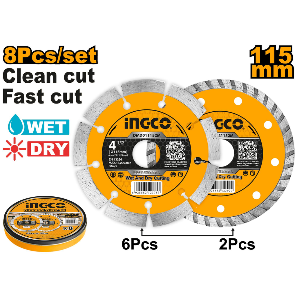 INGCO 8 Pcs Diamond discs 115mm