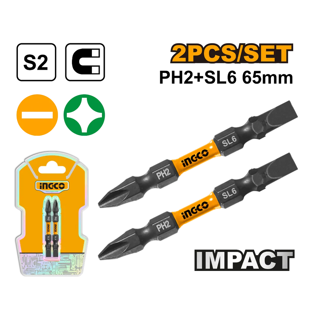 INGCO2 Pcs Impact screwdriver bits 65mm