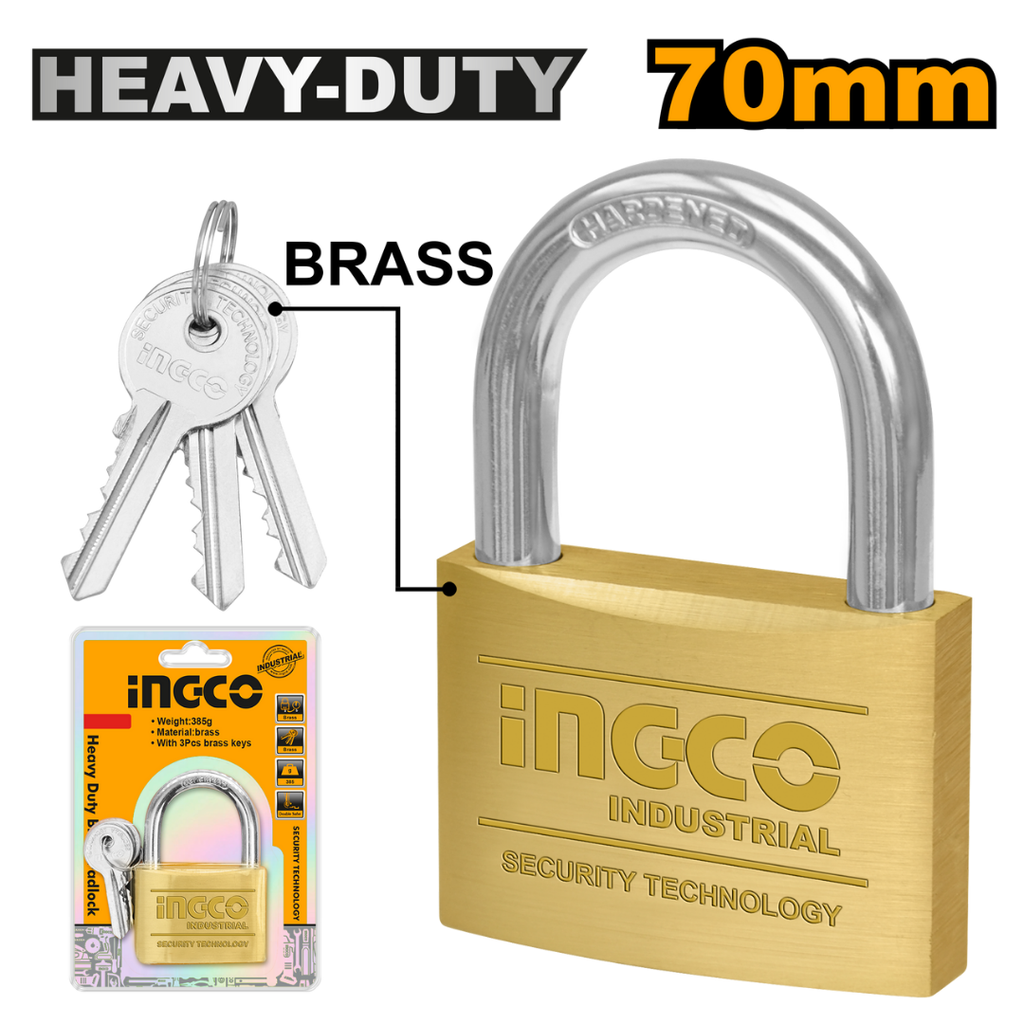 INGCO 70mm Heavy duty brass padlock