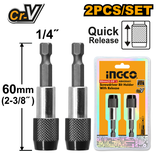 [ABH20601] INGCO 2Pcs Screwdriver bit holder with release