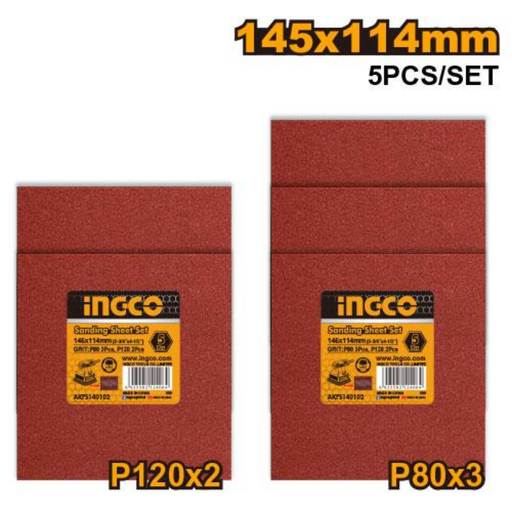[AKFS140102] INGCO 5 Pcs Sanding sheet set 145x114mm