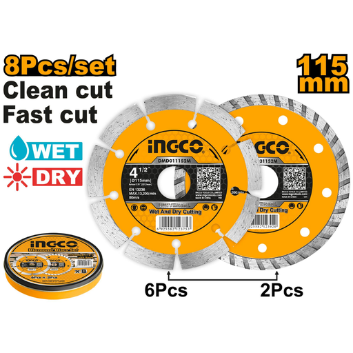 [DMD301153] INGCO 8 Pcs Diamond discs 115mm