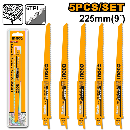 [RSB1111DF] INGCO 5 Pcs reciprocating saw blades for wood with nail