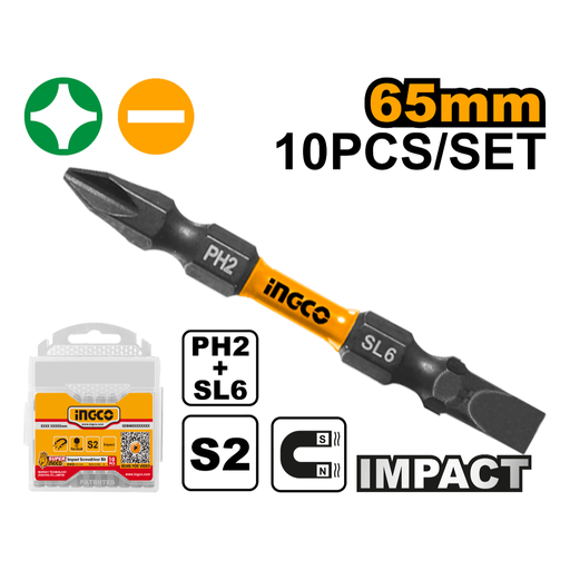 [SDBIM21HL133] INGCO10 Pcs  Impact screwdriver bits 65mm
