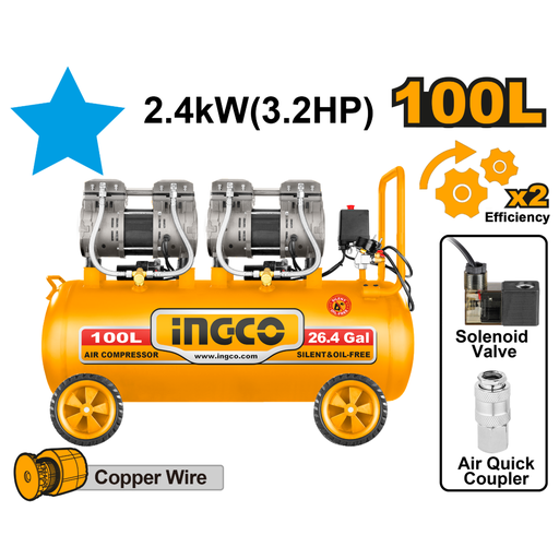 [ACS2241001] INGCO Air Compressor 100L Oil Free System