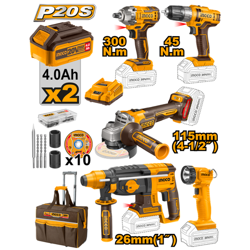 [CKLI2019] INGCO 5 Pcs Lithium-Ion industrial Combo kit