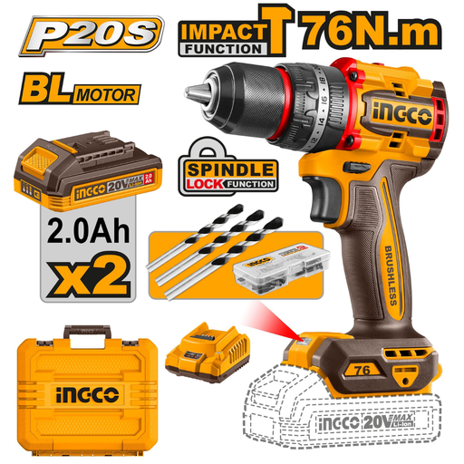 [CIDLI20768] INGCO Compact Brushless Cordless Impact Drill 76Nm