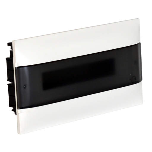 [137076] LEGRAND Practibox S flush-mounting DIN cabinet for dry wall - 1 row of 18 modules - smoked door - Earth terminal blocks