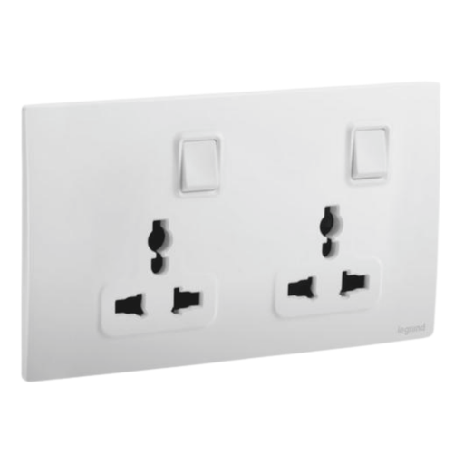 [281122ba] LEGRAND  Mallia sense switch socket 3p 16a twin multistandard brushed alu