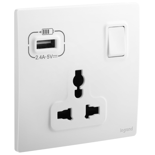 [281121mw] LEGRAND Mallia Senses switch socket 3p 16a multistandard+ usb A and C Matt White