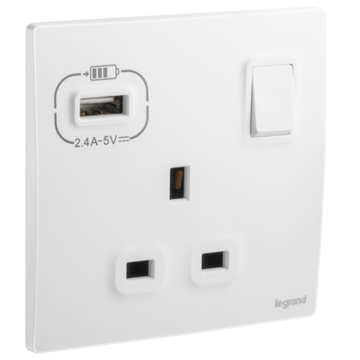 [281134mw] LEGRAND Mallia Senses switch socket 3x13a+usb A 2.4a matt white