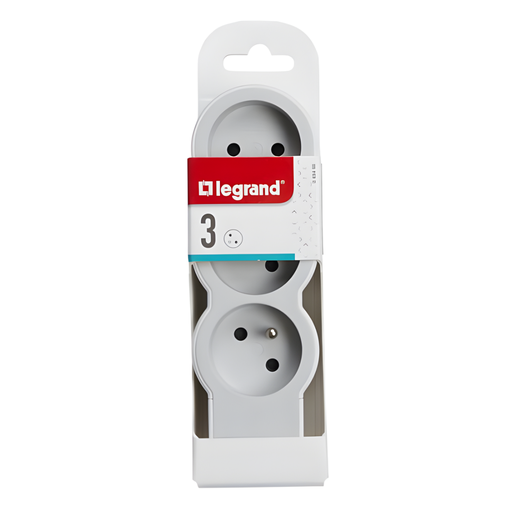 [049496] LEGRAND Extra-flat power strip equipped with 3 2P+T 16A 3680W sockets to be wired - white and light grey