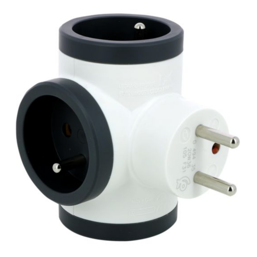 [049435] LEGRAND Triplite plug with 3 side 2P+T sockets 16A 3680W - white and dark grey
