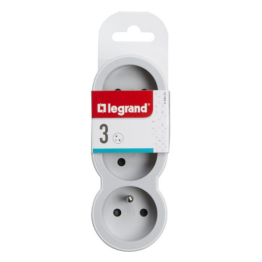 [049433] LEGRAND Triplite plug with 3 front 2P+T sockets 16A 3680W - white and light grey