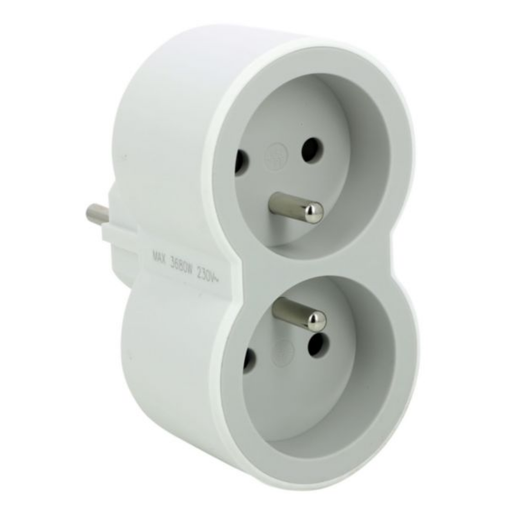 [049431] LEGRAND Biplite plug with 2 front 2P+T sockets 16A 3680W - white and light grey