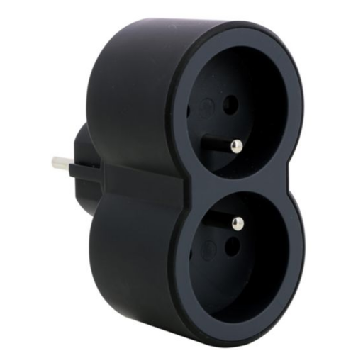 [049432] LEGRAND Bi-fold plug with 2 front sockets with earth 16A 3680W - black and dark grey