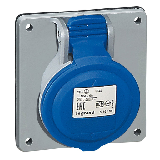 [555184] LEGRAND Panel mounting socket P17 - inclined outlet - IP44 - 200/250 V~ - 16 A - 2P+E