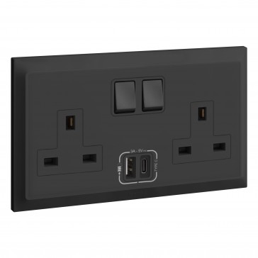 [617744] LEGRAND Belanko™ S Anthracite Switch Socket 13a 2g + USB x2