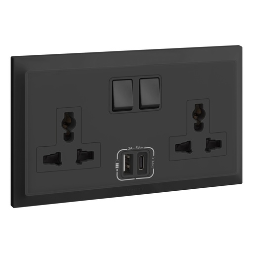 [617755] LEGRAND Belanko™ S Anthracite Switch Socket 13a Multistandard 2g + USB A+C