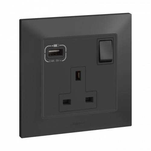 [617758] LEGRAND Belanko™ S Anthracite Switch Socket 13a + USB