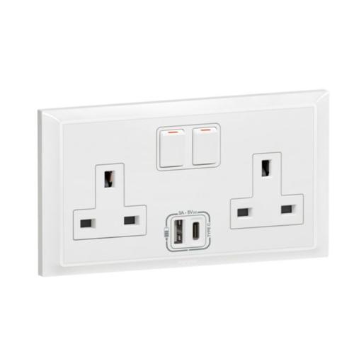 [617644] LEGRAND Belanko S switch socket 13a 2 gang + usb x2