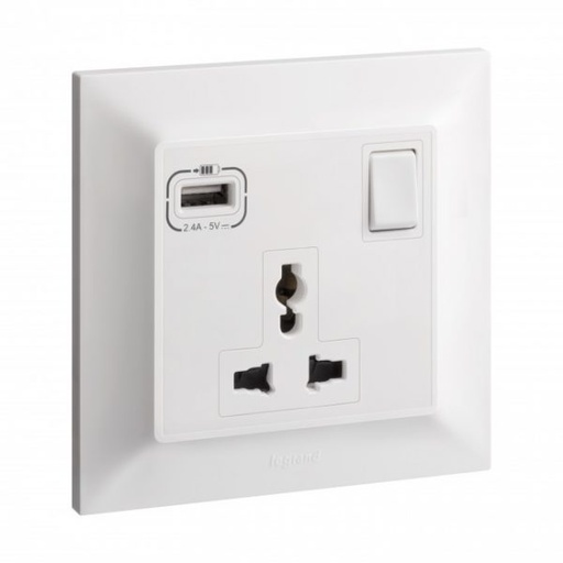 [617659] LEGRAND Belanko S switch socket 13a multistandard  1gang+ usb A
